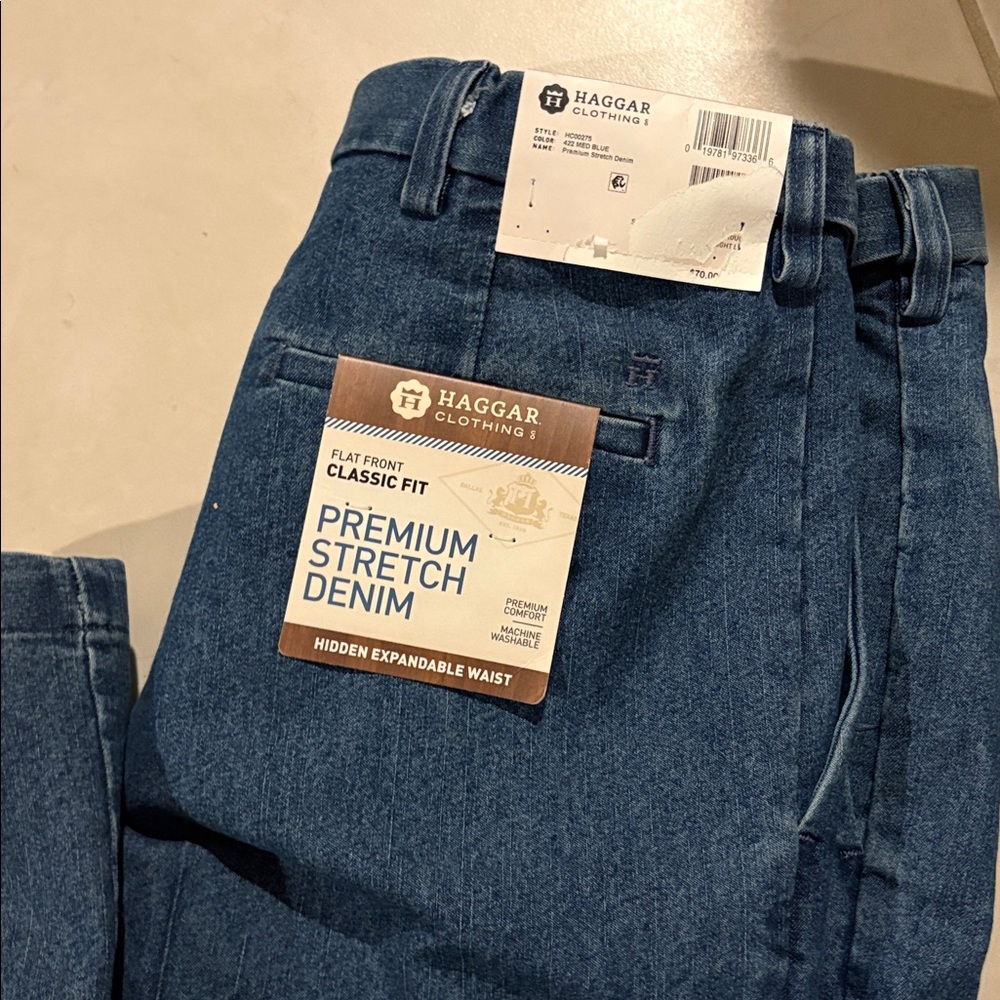 NWT $70 men’s haggar flat front jeans 38x30. 888 - Picture 3 of 5